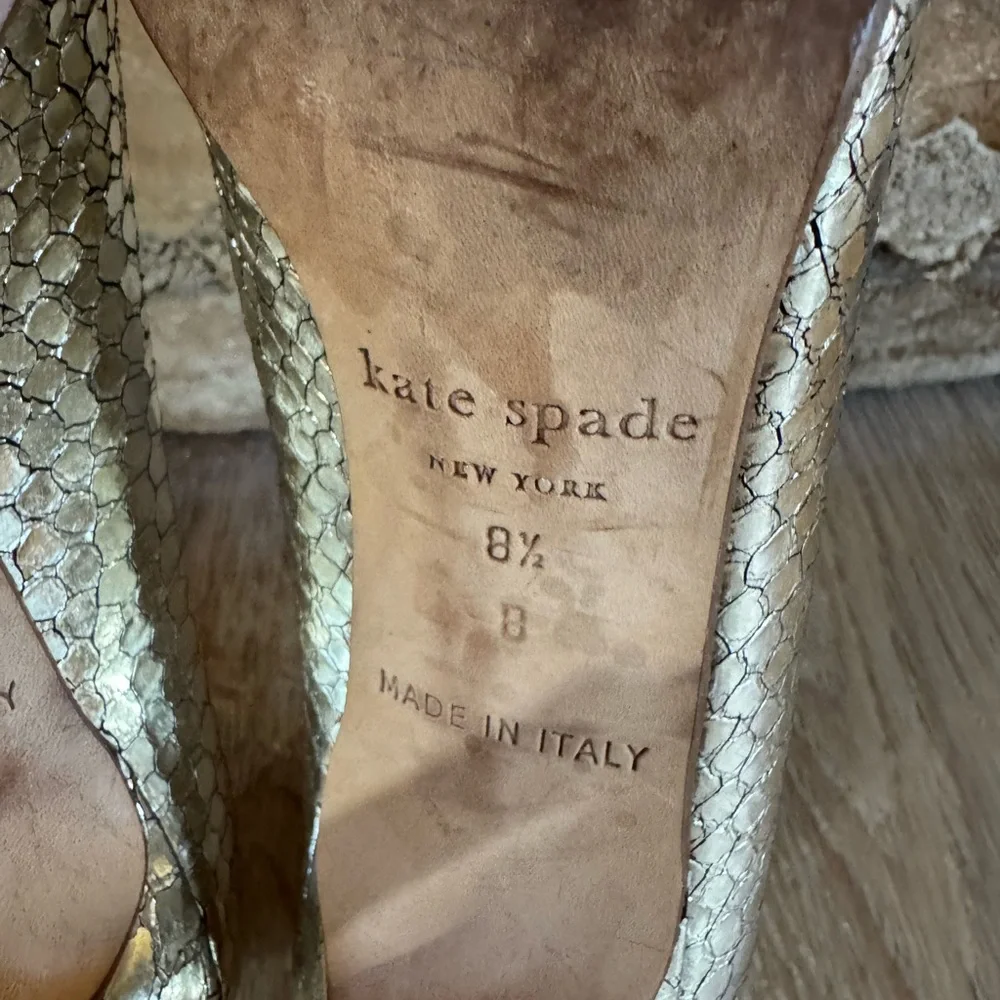 🔥Kate Spade Classic Gold Pumps Sz8.5🔥 Made Italy Carolina Snakeskin Price Firm
